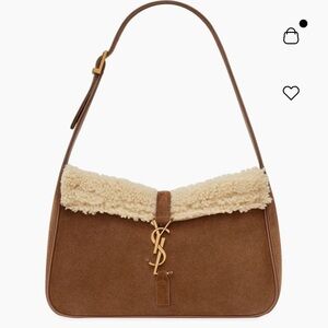 Brown Suede Shoulder Bag with Gold Accents YSL Yves Saint Laurent